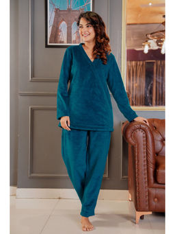 FEATHERS CLOSET - Teal Solid Relaxed Fit Top and Pant (Set of 2)