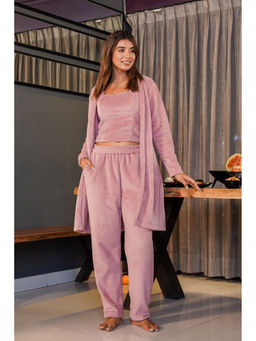FEATHERS CLOSET - Pink Solid Relaxed Fit Top and Jacket with Pant (Set of 3)