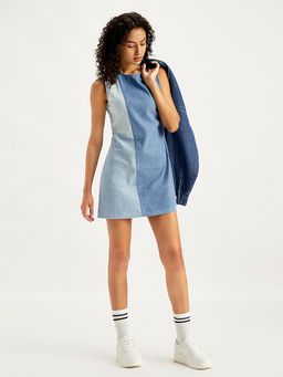 Levi's - Womens Colorblock Blue Round Neck Mini Dress
