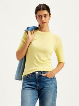 Levi's - Womens Solid Yellow Crew Neck Sweater