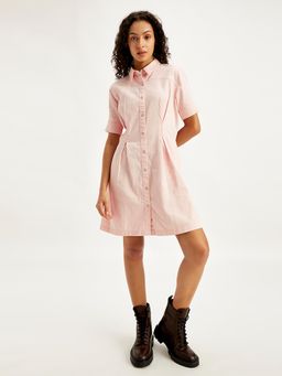 Levi's - Womens Solid Light Pink Collar Neck Shirt Dress