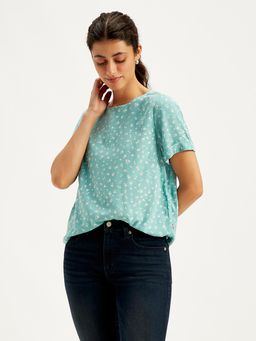 Levi's - Womens Floral Print Light Blue Round Neck Top