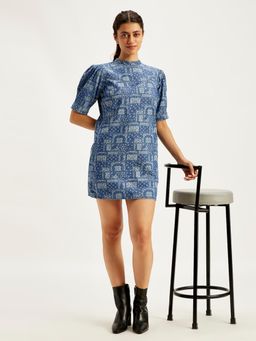 Levi's - Womens Paisley Blue High Neck Mini Dress