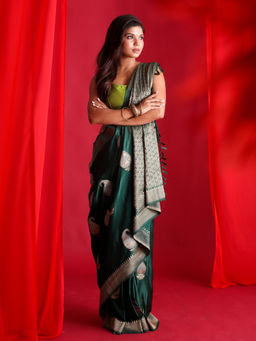 Beatitude - Green Woven Banarasi Saree with Unstitched Blouse