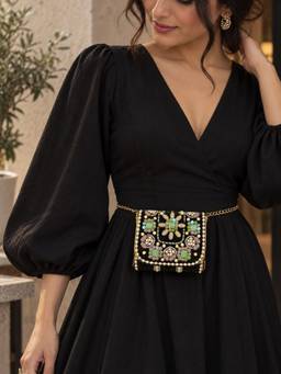 THE TAN CLAN - Basra Black Hand Embroidered Mini Bag With Detachable Sling