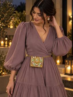 THE TAN CLAN - Basra Gold Hand Embroidered Mini Bag With Detachable Sling