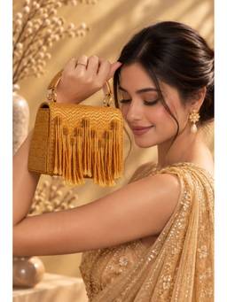 THE TAN CLAN - Maria Gold Mini crafted Beaded Mini Bag