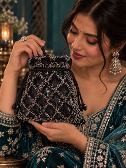 THE TAN CLAN - Rooh Black Sequined Tasselled Potli Bag