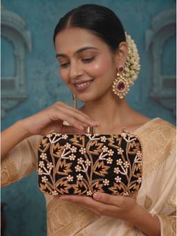 THE TAN CLAN - Shahnaz Black Embroidered Box Clutch
