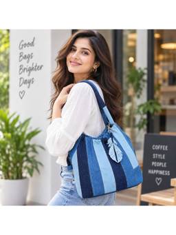 THE PURANI JEANS - Denim Leaf Stripes Tote Bag