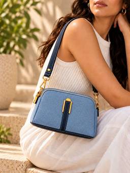 Yelloe - Denim Blue Womens Sling Bag With Detachable Strap