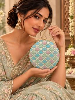 THE TAN CLAN - Veda Round Embroidered Clutch
