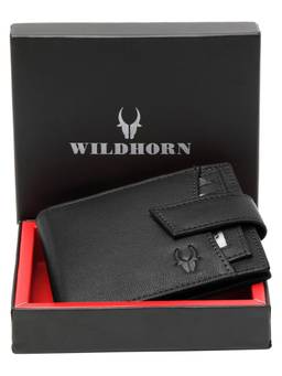 WILDHORN - Men Leather Two Fold Black Wallet