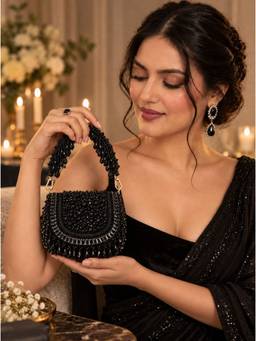 THE TAN CLAN - Zeenat Black Beaded Mini Flap Bag