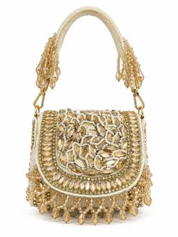 THE TAN CLAN - Zeenat Gold Beaded Mini Flap Bag