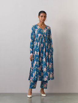 Ikshita Choudhary - Blue Cotton Printed Kurta With Pants (Set of 2)