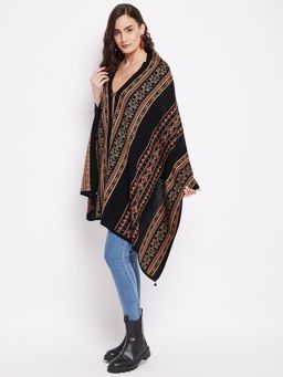 KnitStudio - Black Ethnic Motifs Knitted Shawl