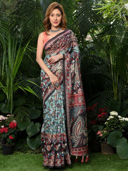 Beatitude - Multicolor Printed Cotton Kalamkari Saree with Unstitched Blouse