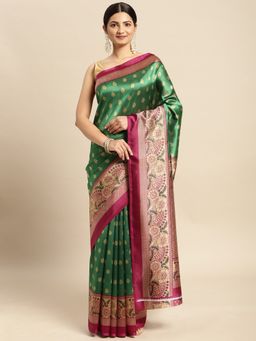 Sangam Prints - Green Art Silk Printed Traditional Saree with Unstitched Blouse