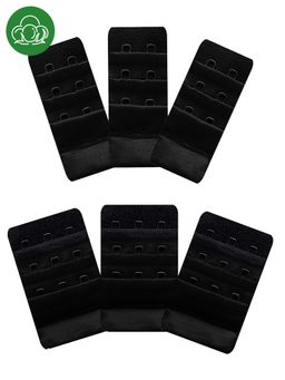 Inner Sense - 2 and 3 Hook and Eye Bra Extenders-Black (Pack of 6)