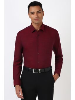Peter England - Men Maroon Regular Fit Textured Formal Shirt