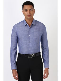 Peter England - Men Blue Slim Fit Textured Formal Shirt