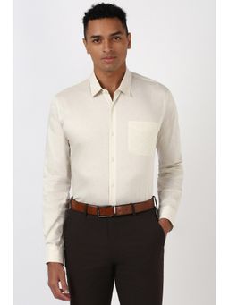 Peter England - Men Cream Slim Fit Printed Formal Shirt