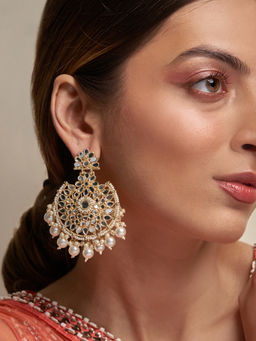 Azai by Nykaa Fashion - Gold & White Mirror Work Chandbalis with Faux Pearls
