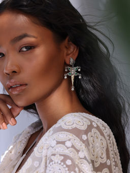 Indya - Dual Tone Green Butterfly Dangler Earrings