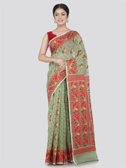 PinkLoom - Women's Soft Cotton Jamdani Saree Without Blouse Piece, Green