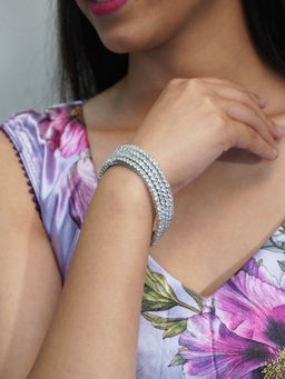 Niscka - White American Diamond Ad and CZ Studded Luxury Bangle (Set of 4)