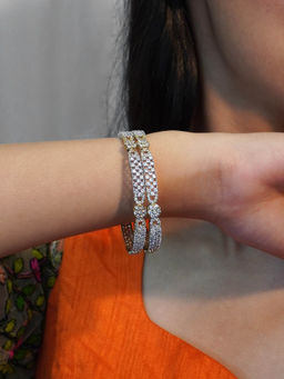 Niscka - Gold Plated Flower Design CZ Bangles For Women (Set of 2)