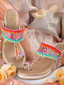 House of Vian - Rangeela Multicolor Embroidered Wedges