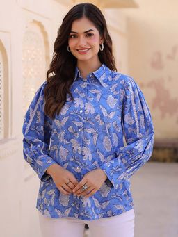 Rain & Rainbow - Blue Relaxed Floral Printed Casual Shirt