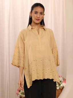Libas - Beige Thread Work embroidered Straight Tunic