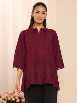 Libas - Maroon Thread Work embroidered Straight Tunic