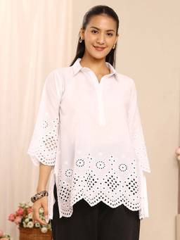 Libas - White Thread Work work Straight Tunic