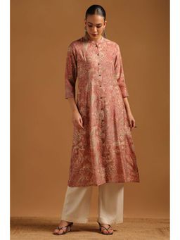 Soch - Peach Muslin Kurta with Floral Print