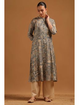 Soch - Powder Blue Muslin Kurta with Floral Print