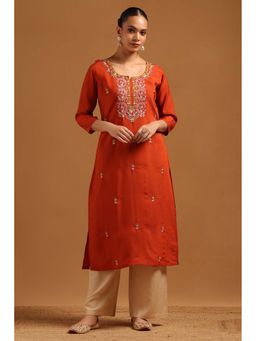 Soch - Rust Roman Silk Kurta with Hand Embroidery