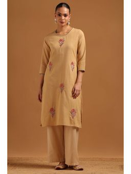 Soch - Beige Pure Cotton Kurta with Machine Embroidery