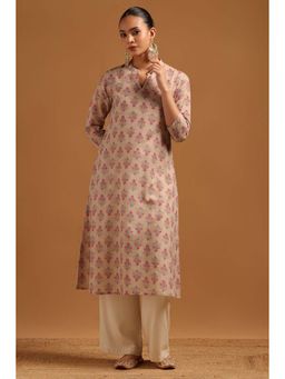 Soch - Beige Cotton Linen Kurta with Flora Print