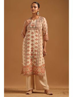 Soch - Beige Mul Chanderi Kurta with Botanical Sequins