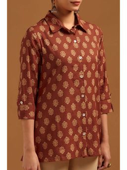 Soch - Rust Cotton Shirt with Floral Print