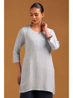 Soch - Powder Blue Rayon Kurti with Embroidered Sequins