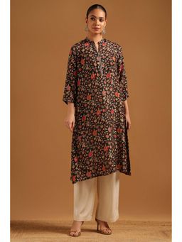 Soch - Black Silk Berry Kurta with Botanical Pearl