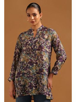 Soch - Purple Silk Berry Tunic with Floral Print