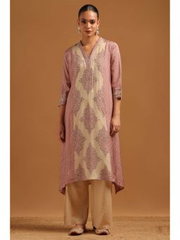 Soch - Beige Muslin Kurta with Ethnic Motifs Beads