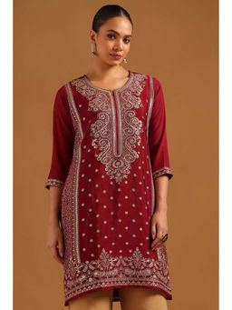 Soch - Maroon Chinon Kurta with Paisley Print Sequins