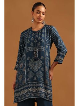 Soch - Blue Muslin Kurta with Botanical